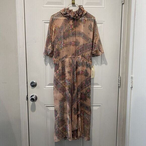 The Silk Farm Icinoo Vintage 100% Silk Dress Womens 10 Purple Paisley Sheer 70s - Picture 2 of 16